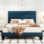Lino | Fabric Platform Bed Frame with Headboard and Strong Wood Slat Support