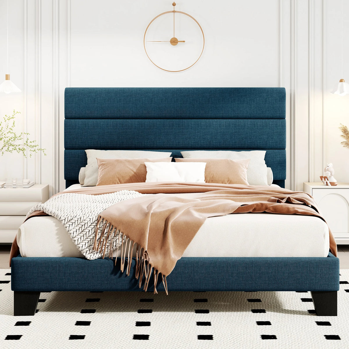 Lino | Fabric Platform Bed Frame with Headboard and Strong Wood Slat Support