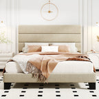 Lino | Fabric Platform Bed Frame with Headboard and Strong Wood Slat Support