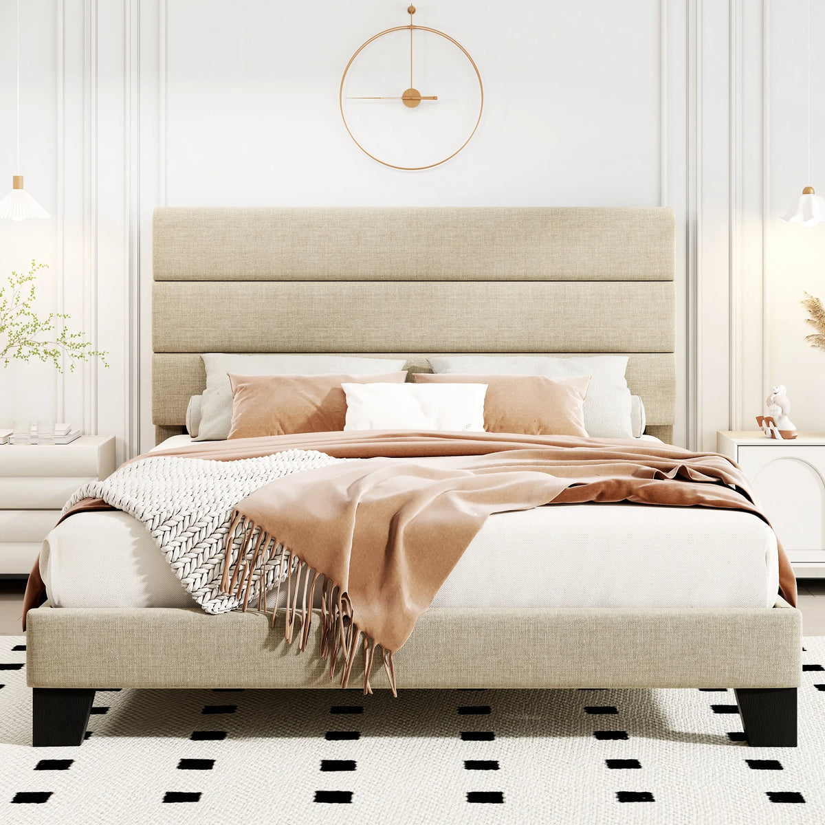 Lino | Fabric Platform Bed Frame with Headboard and Strong Wood Slat Support