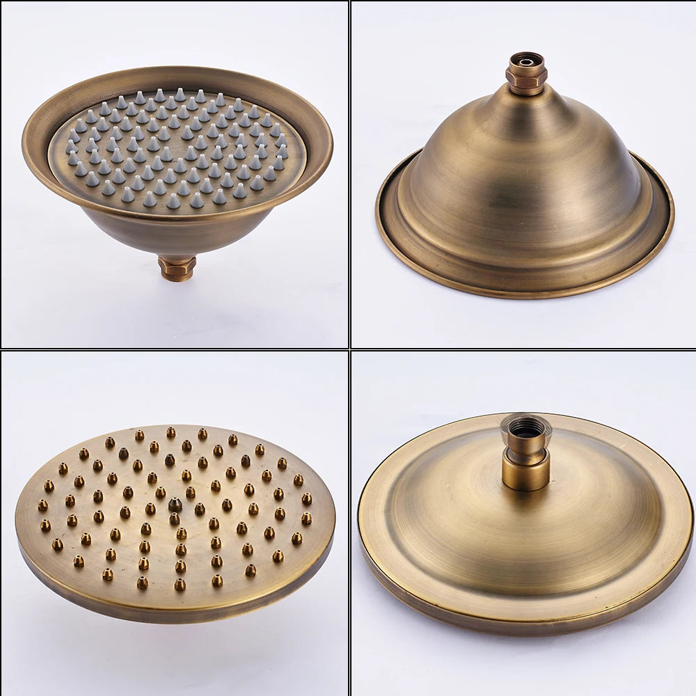 Villa | Antique Brass Shower Faucet Set with Handshower and Shelf Dual Handle Mixer