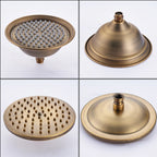 Villa | Antique Brass Shower Faucet Set with Handshower and Shelf Dual Handle Mixer