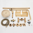 Villa | Antique Brass Shower Faucet Set with Handshower and Shelf Dual Handle Mixer