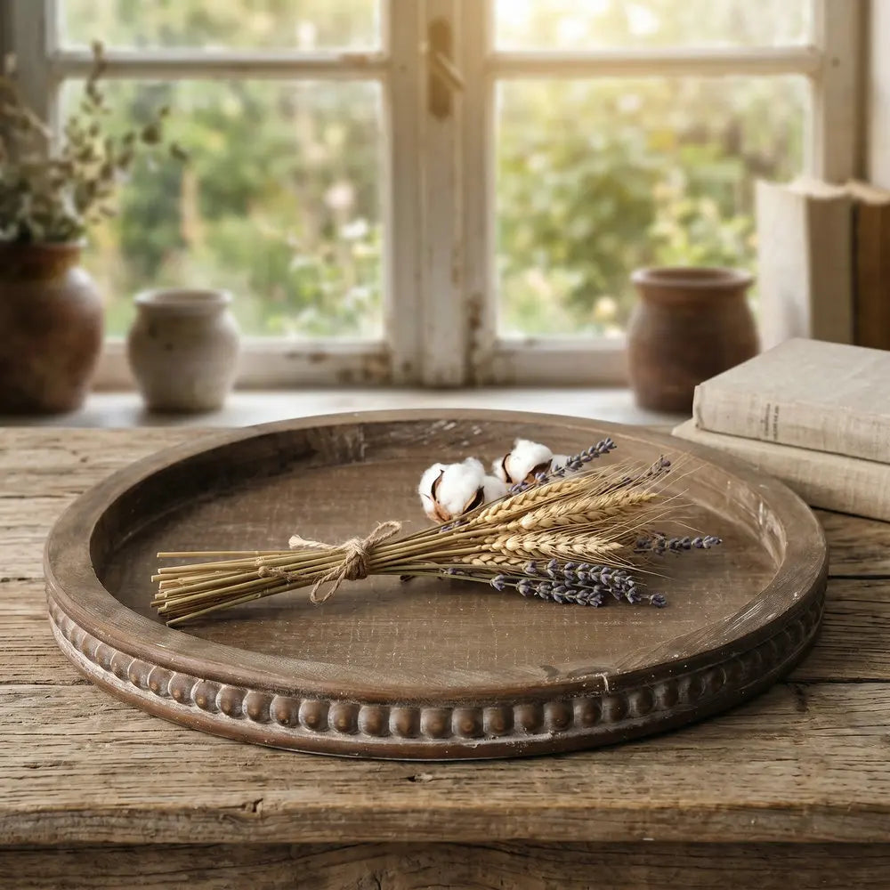 Fattoria | Rustic Wooden Serving Tray for Tea Snacks and Candle Display