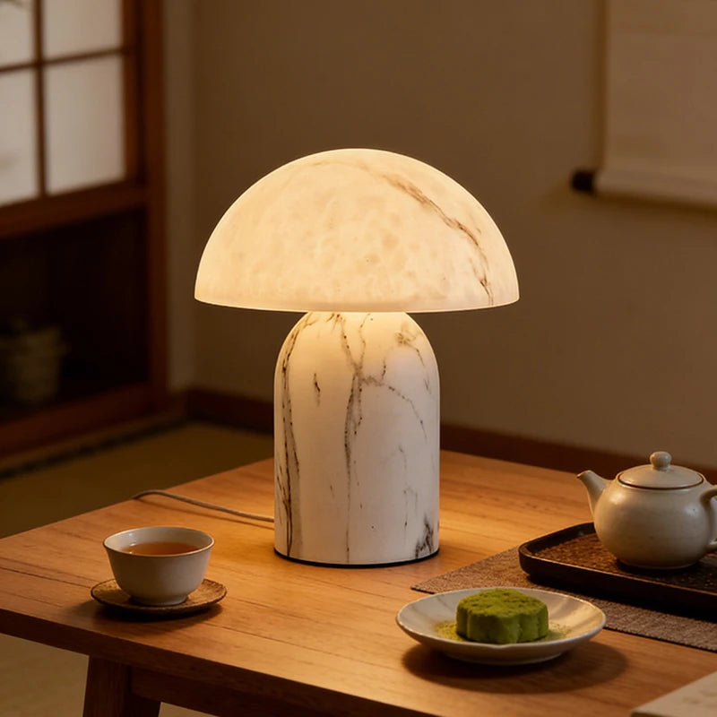 Marmo | Marble Pattern Resin Mushroom Table Lamp with E14 Base for Bedroom