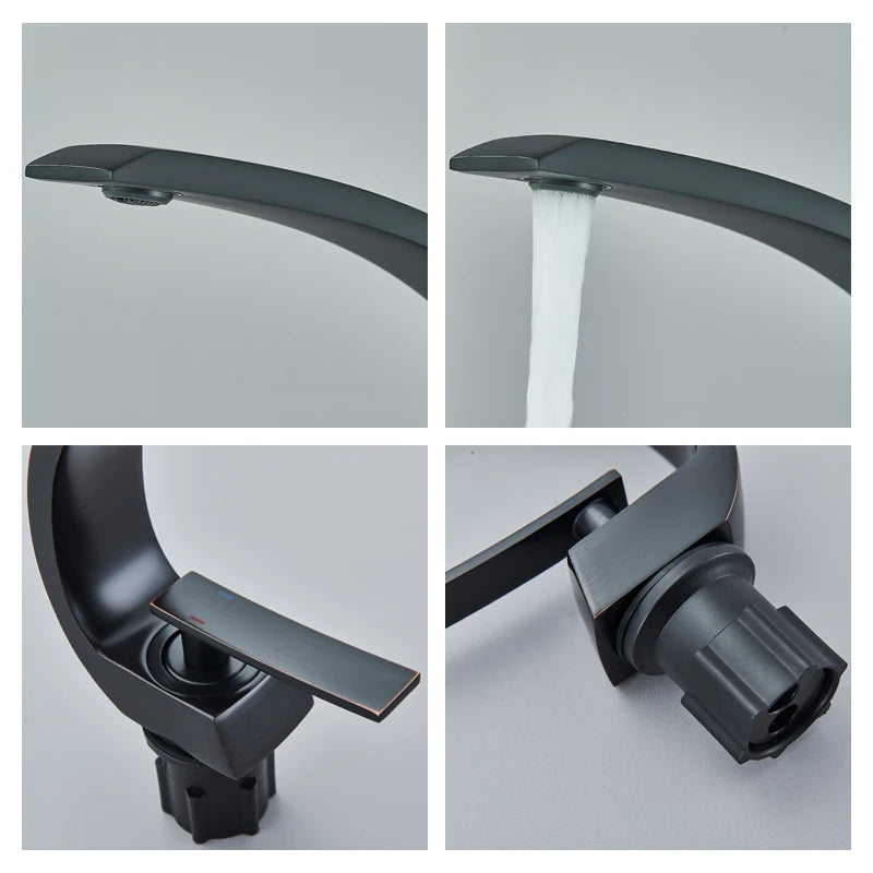 Curva | Brass Curved Basin Faucet Single Handle Deck Mounted Bathroom Tap