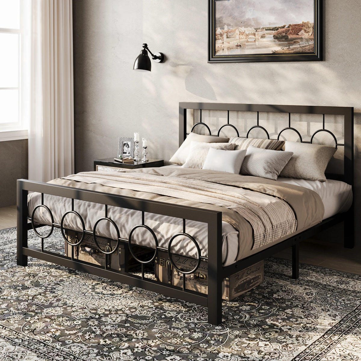 Cerchio | Metal Platform Bed with Vintage Circular Headboard and Footboard
