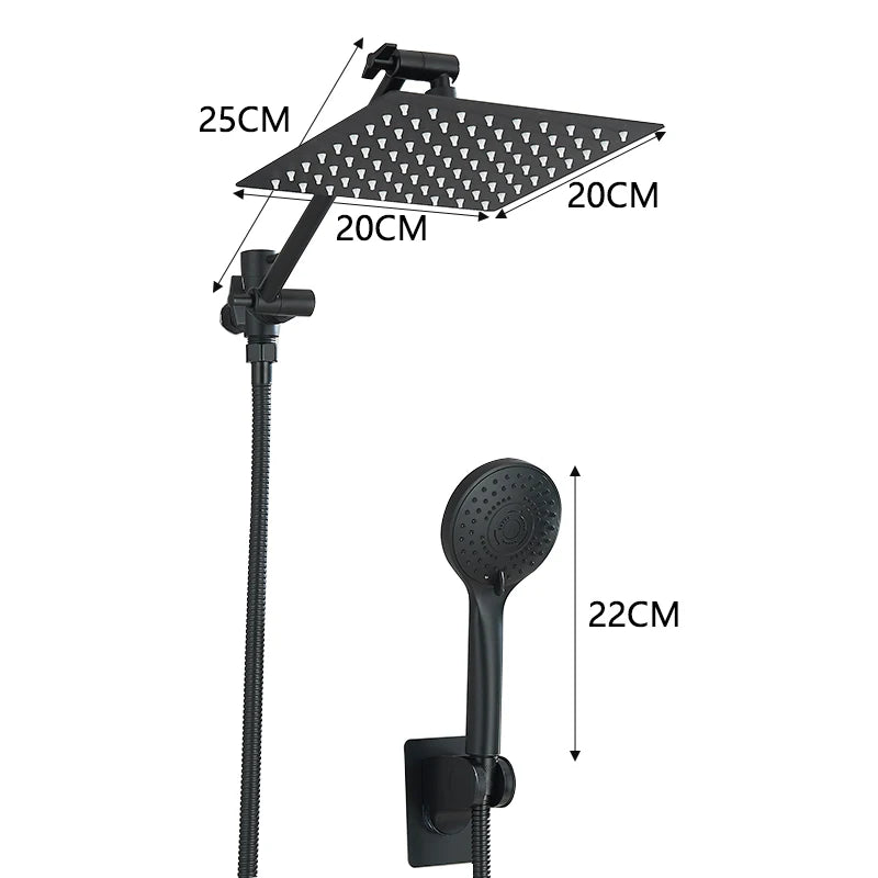 Quadro | 20 cm Square Stainless Steel Rain Shower Kit with Hand Shower and Shutoff