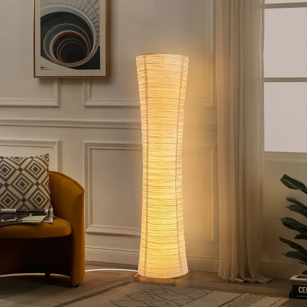 Colonna | Three Color Paper Shade Floor Lamp with Timer for Bedroom Corners