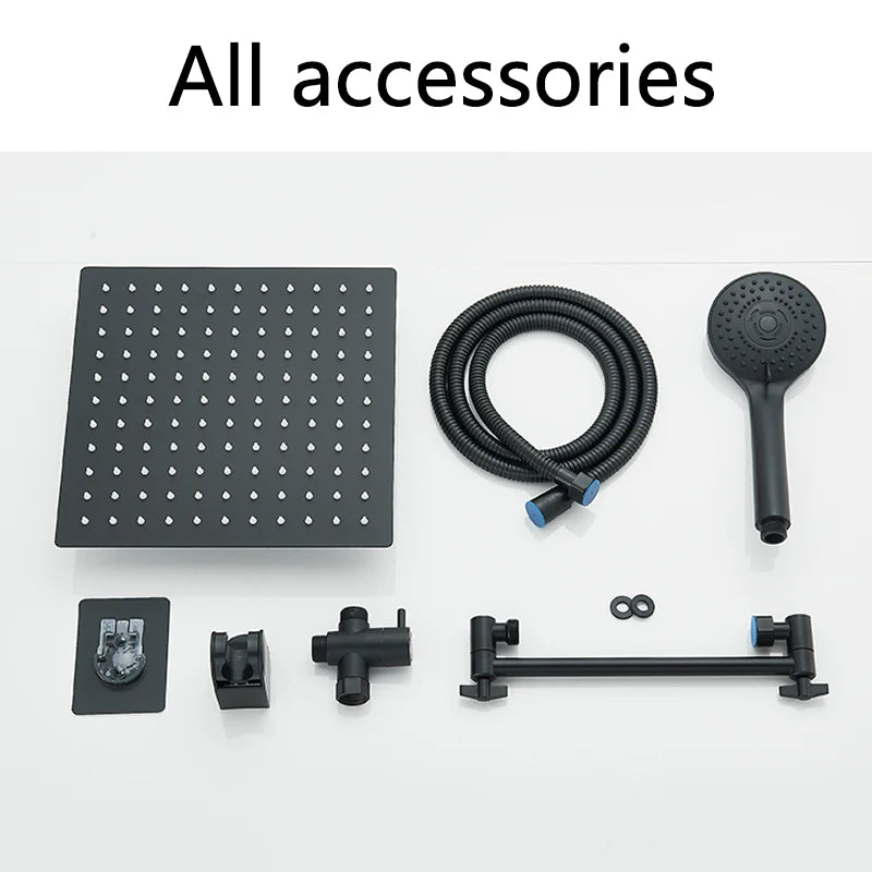 Quadro | 20 cm Square Stainless Steel Rain Shower Kit with Hand Shower and Shutoff