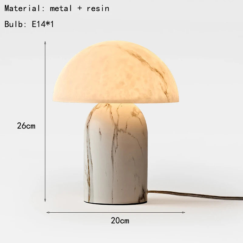 Marmo | Marble Pattern Resin Mushroom Table Lamp with E14 Base for Bedroom