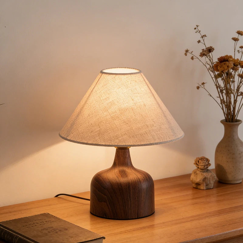 Betula | Wood and Iron Table Lamp with Fabric Shade for Home Office and Living Room