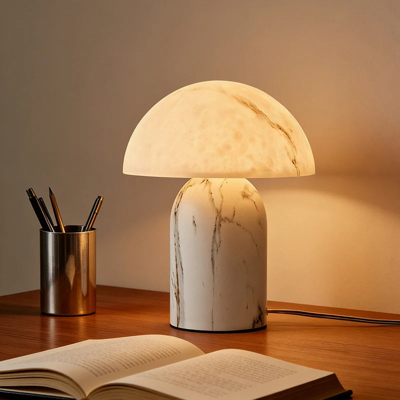 Marmo | Marble Pattern Resin Mushroom Table Lamp with E14 Base for Bedroom