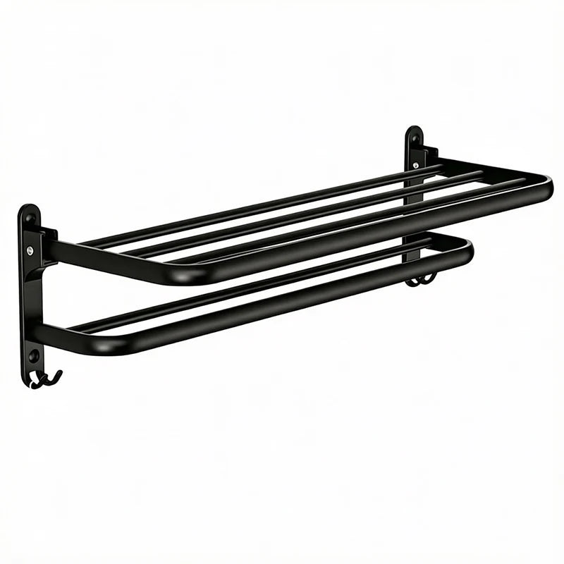 Pieghevole | Foldable Wall Mounted Towel Rack with Hooks Steel Bathroom Storage