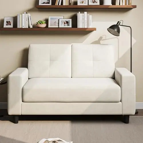 Comoda | 53 Inch Chenille Loveseat Mini Couch with Thick Seat Cushion and Side Pockets