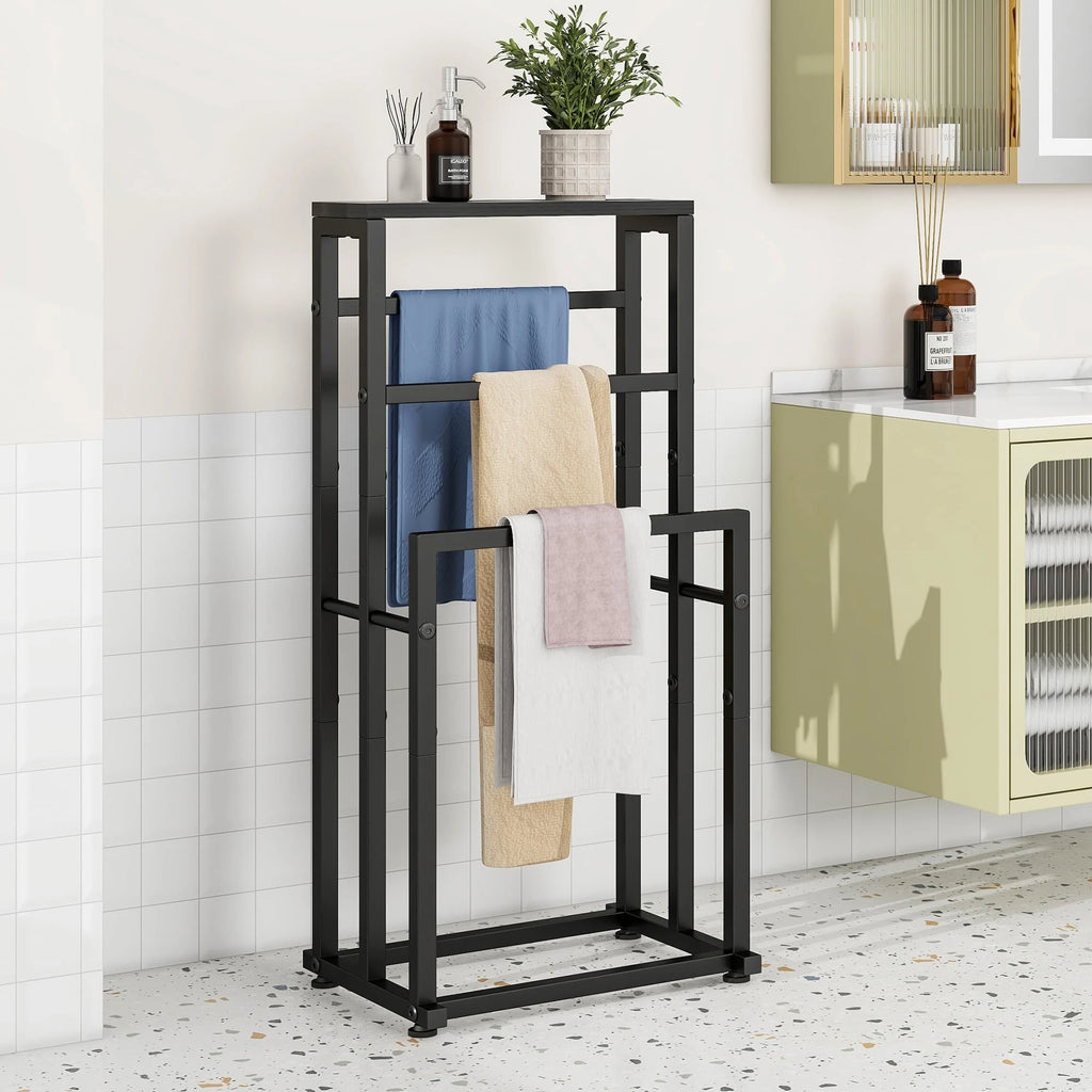 Scala | Metal Towel Rack with Shelf Staggered Bar Bathroom Drying Stand