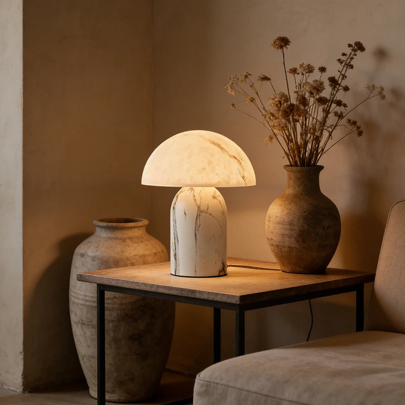 Marmo | Marble Pattern Resin Mushroom Table Lamp with E14 Base for Bedroom