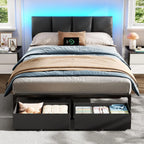 Aurea | Full Size Upholstered Bed Frame with LED Lighting Charging Station and Storage Drawers