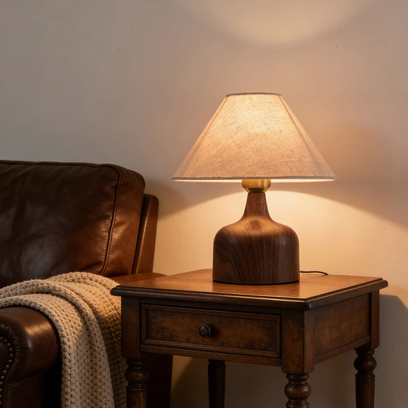 Betula | Wood and Iron Table Lamp with Fabric Shade for Home Office and Living Room