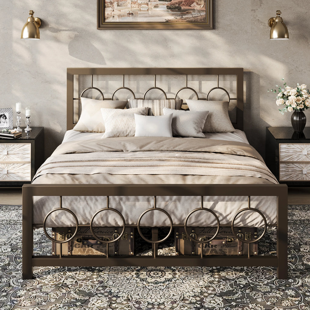 Cerchio | Metal Platform Bed with Vintage Circular Headboard and Footboard
