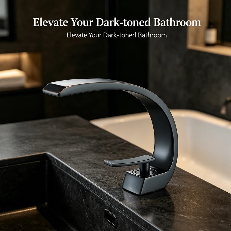 Curva | Brass Curved Basin Faucet Single Handle Deck Mounted Bathroom Tap