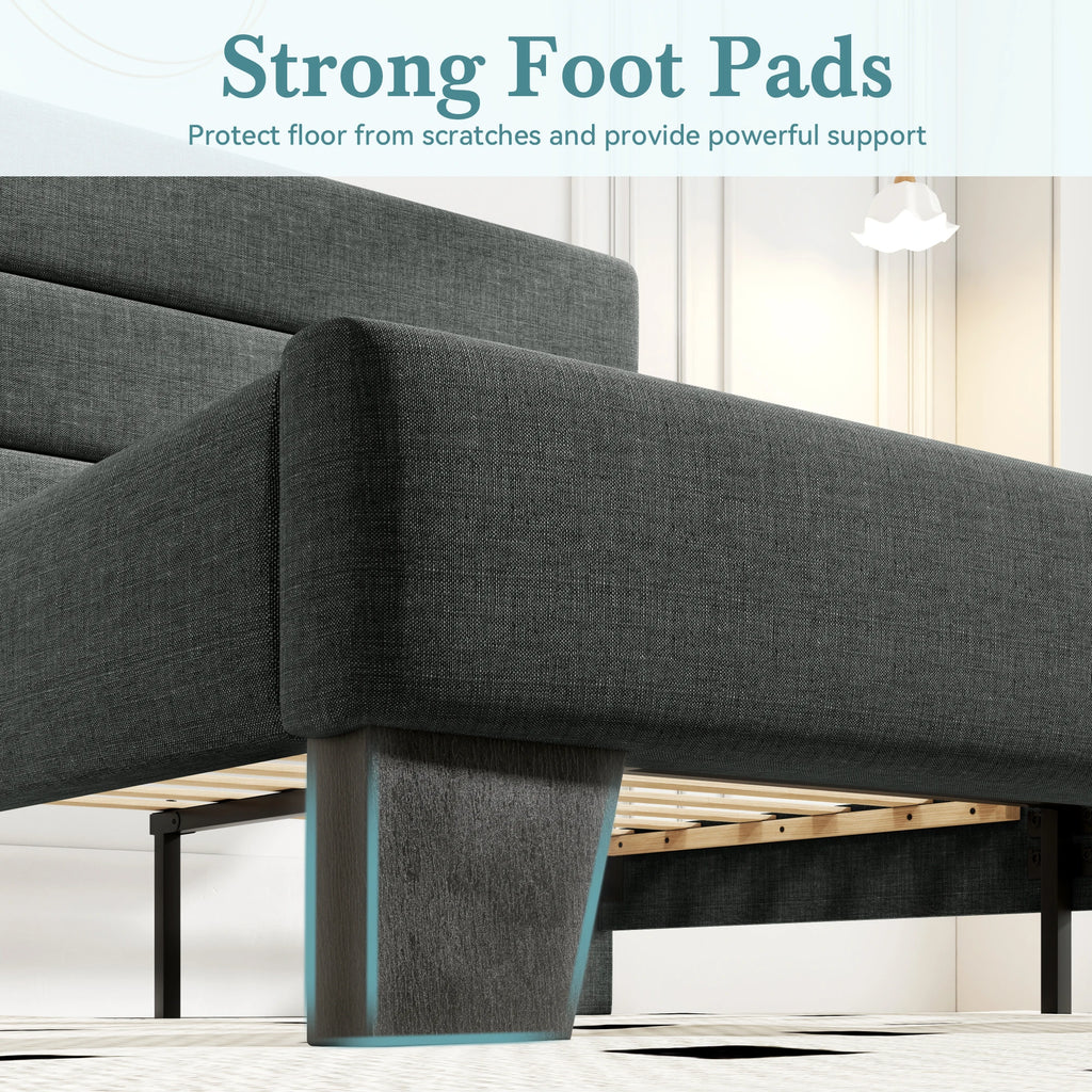 Lino | Fabric Platform Bed Frame with Headboard and Strong Wood Slat Support