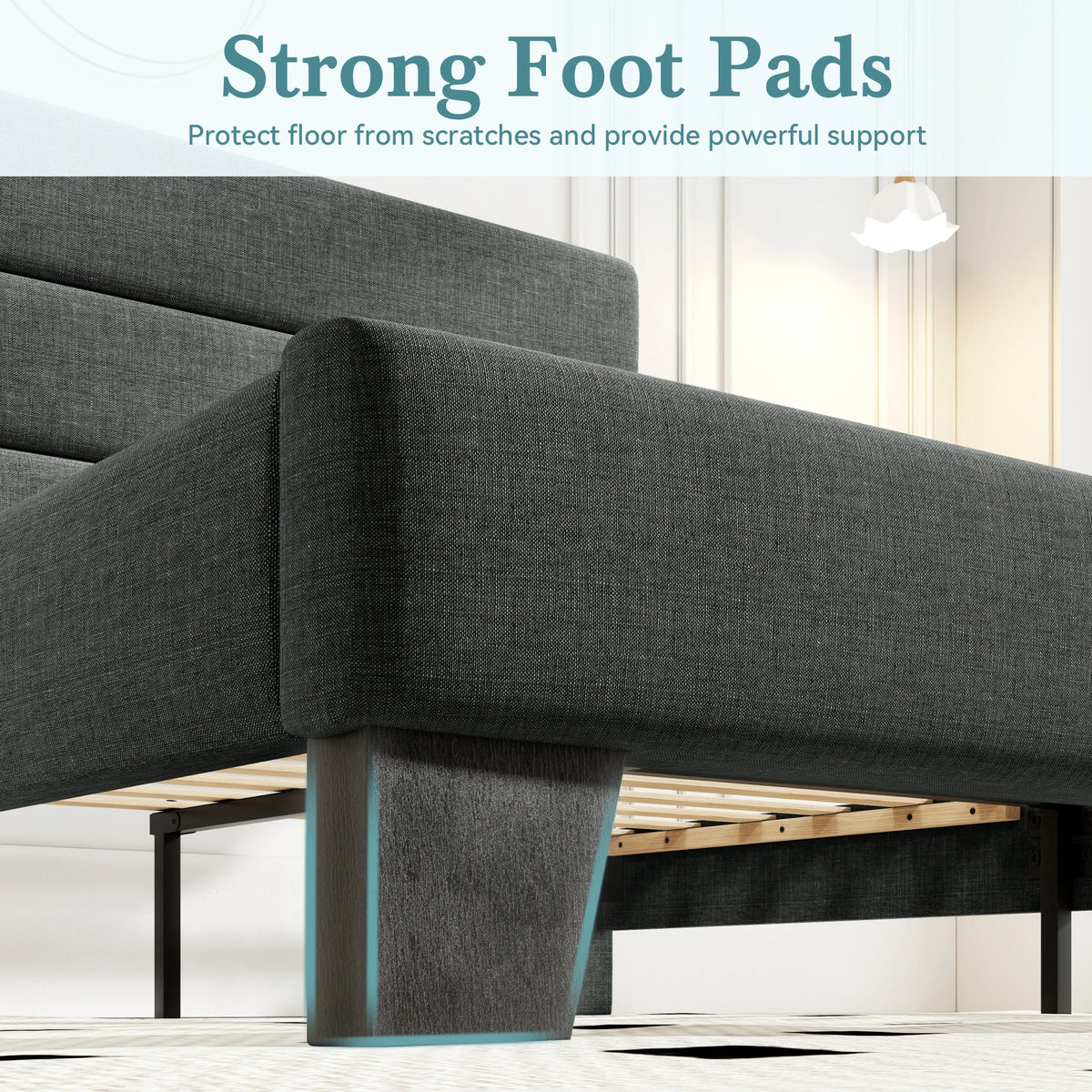 Lino | Fabric Platform Bed Frame with Headboard and Strong Wood Slat Support
