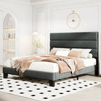 Lino | Fabric Platform Bed Frame with Headboard and Strong Wood Slat Support