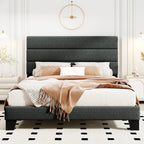 Lino | Fabric Platform Bed Frame with Headboard and Strong Wood Slat Support