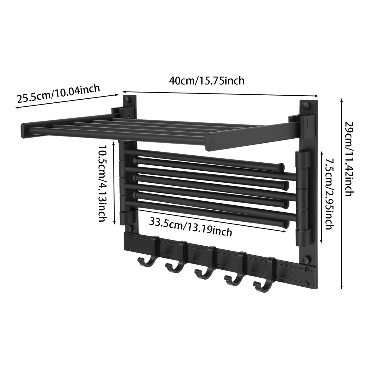 Aria | Foldable Rotating Wall Mounted Towel Rack 7 Rods Aluminum Bathroom Shelf