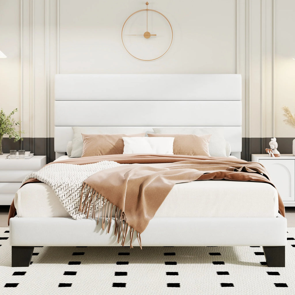 Lino | Fabric Platform Bed Frame with Headboard and Strong Wood Slat Support
