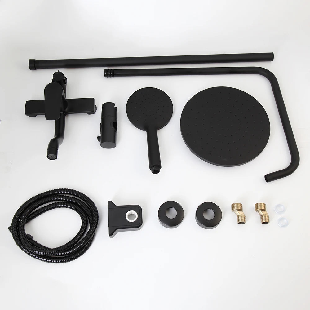 Ombra | Matte Black 8 Inch Rainfall Shower System with Handheld Spray and Brass Valve
