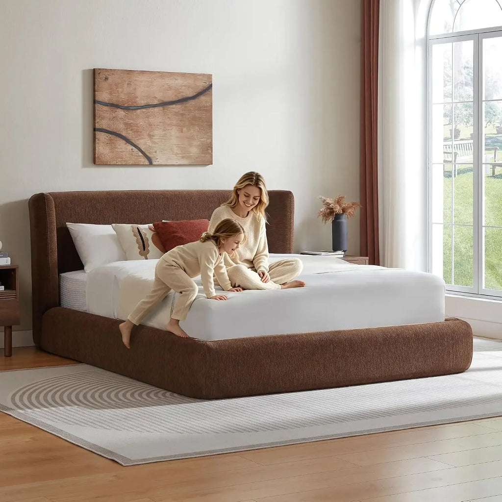 Nembo | Queen Cloud Platform Bed Frame All Foam Upholstered with Headboard