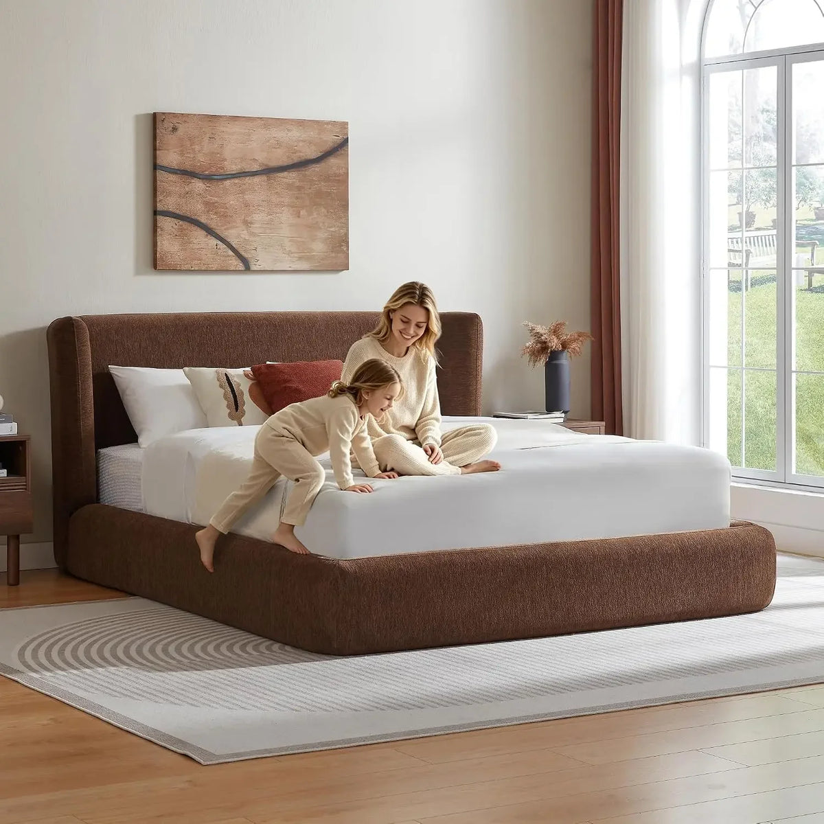 Nembo | Queen Cloud Platform Bed Frame All Foam Upholstered with Headboard