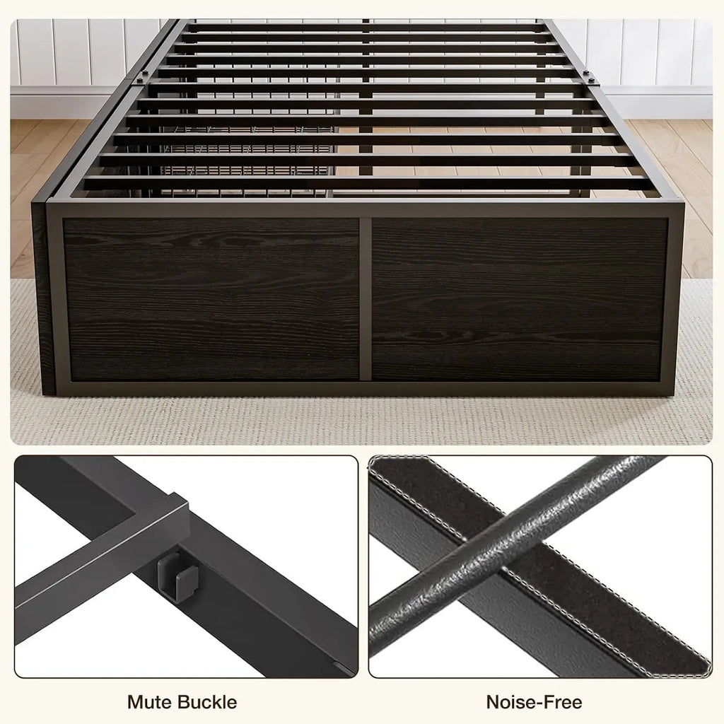 Notte | Twin Metal Platform Bed with Footboard and Two Extra Large Storage Drawers