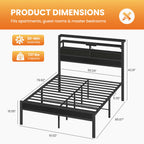 Scaffale | Metal Platform Bed with LED Three Tier Headboard Shelves and Storage Drawers