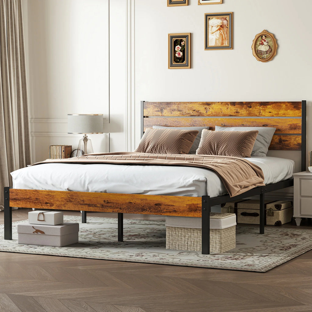 Rovere | Wood Headboard Metal Platform Bed Frame with 800 lb Support