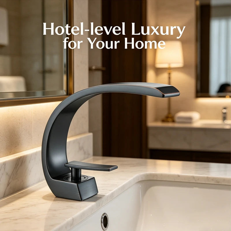 Curva | Brass Curved Basin Faucet Single Handle Deck Mounted Bathroom Tap