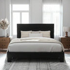 Basilio | Fully Upholstered Platform Bed Frame with Wood Slat Support in Dark Gray