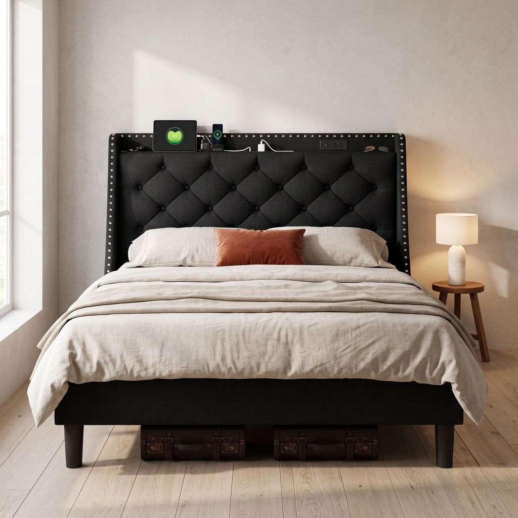 Ala Queen Wingback Bed Frame — styled bedroom