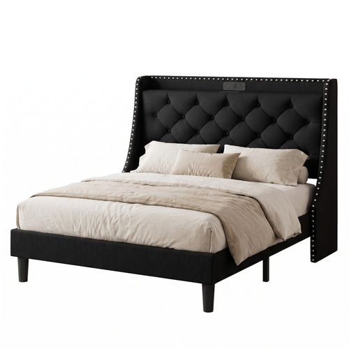 Ala Queen Wingback Bed Frame — white background hero