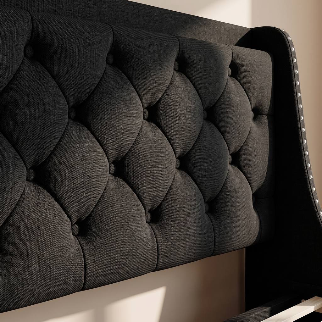 Ala Queen Wingback Bed Frame — tufted upholstery detail