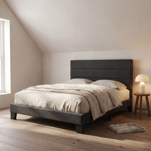 Basilio Fully Upholstered Platform Bed Frame — lifestyle secondary