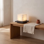 Corso marble and iron LED table lamp — styled on a living room console