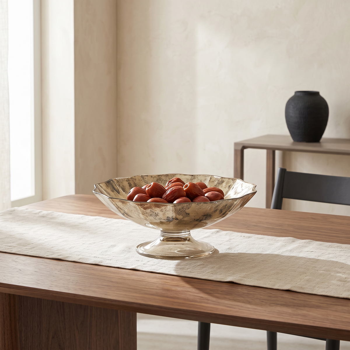 Alzata Faceted Glass Pedestal Fruit Bowl — styled dining table