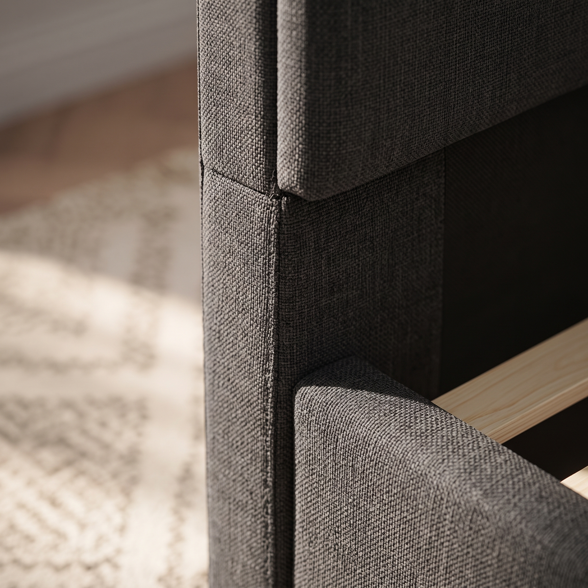 Basilio Fully Upholstered Platform Bed Frame — close detail