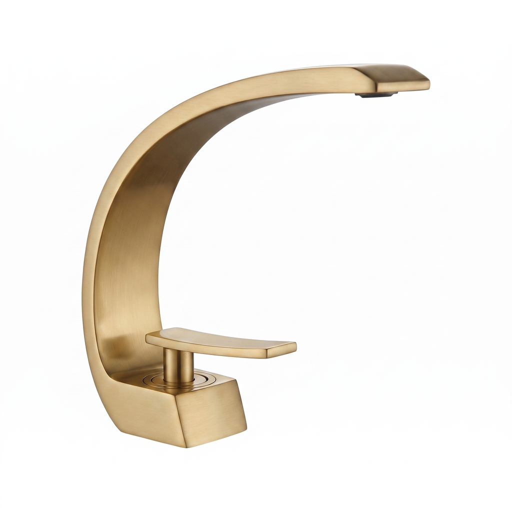 Curva brass curved basin faucet — white background hero