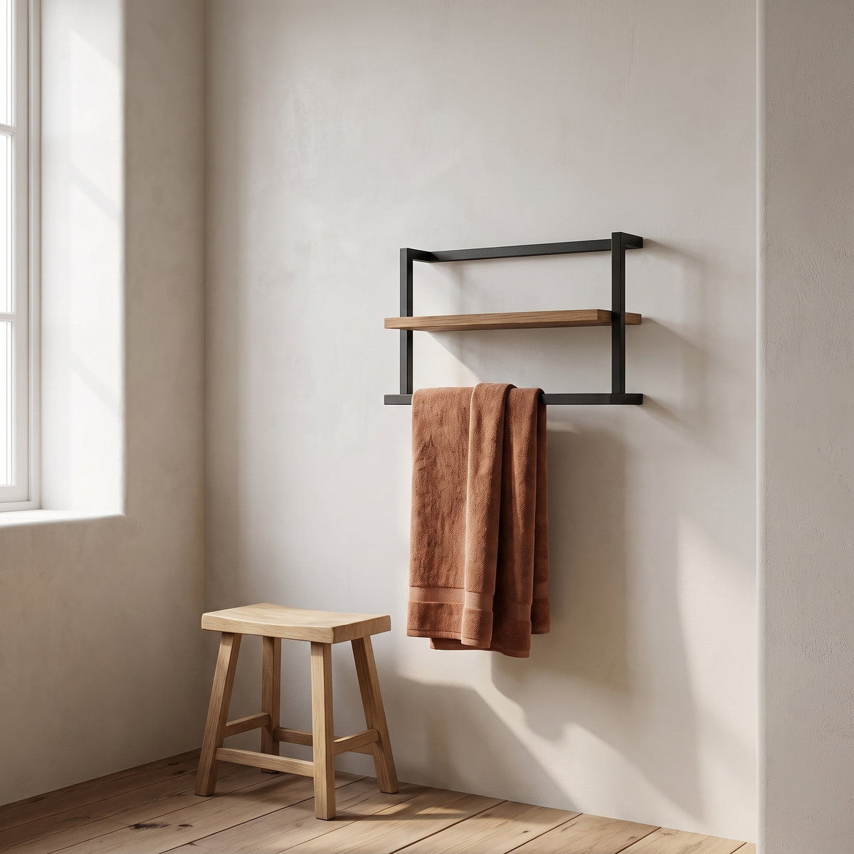 Doppio two bar cast iron towel rack — guest washroom setting