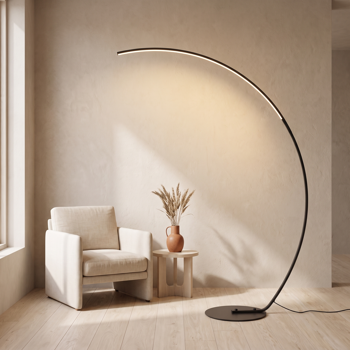 Arcata Arc Floor Lamp — styled living room