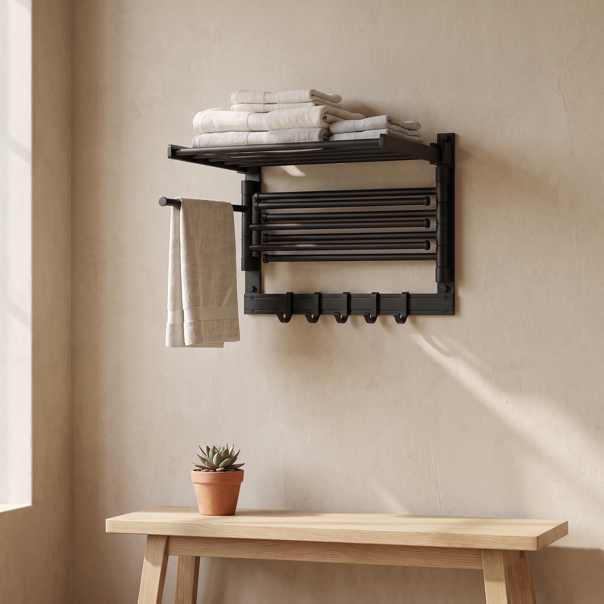 Aria Foldable Rotating Wall Mounted Towel Rack — styled bathroom
